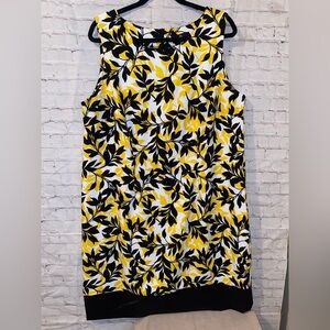 Ronni Nicole Yellow, Black & White Leaf Print Sleeveless Shift Dress